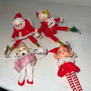 Lot vintage MCM Japan pixie elves Christmas pipe cleaner ornaments